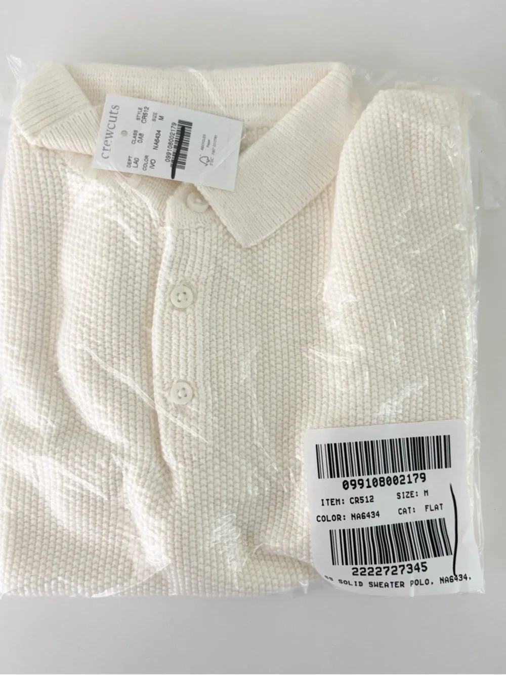 NWT J. Crew Crewcuts Kids' Short-sleeve Seed-stitch Sweater-polo Ivory